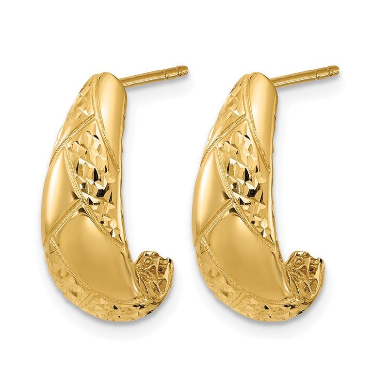 14K Yellow Gold Polished And Diamond Cut J Hoop Earrings