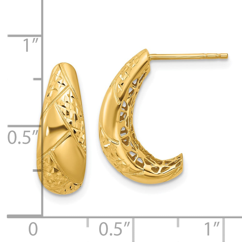 14K Yellow Gold Polished And Diamond Cut J Hoop Earrings