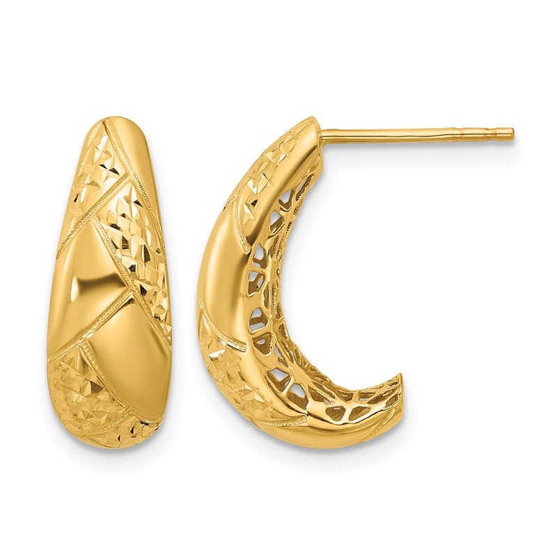 14K Yellow Gold Polished And Diamond Cut J Hoop Earrings