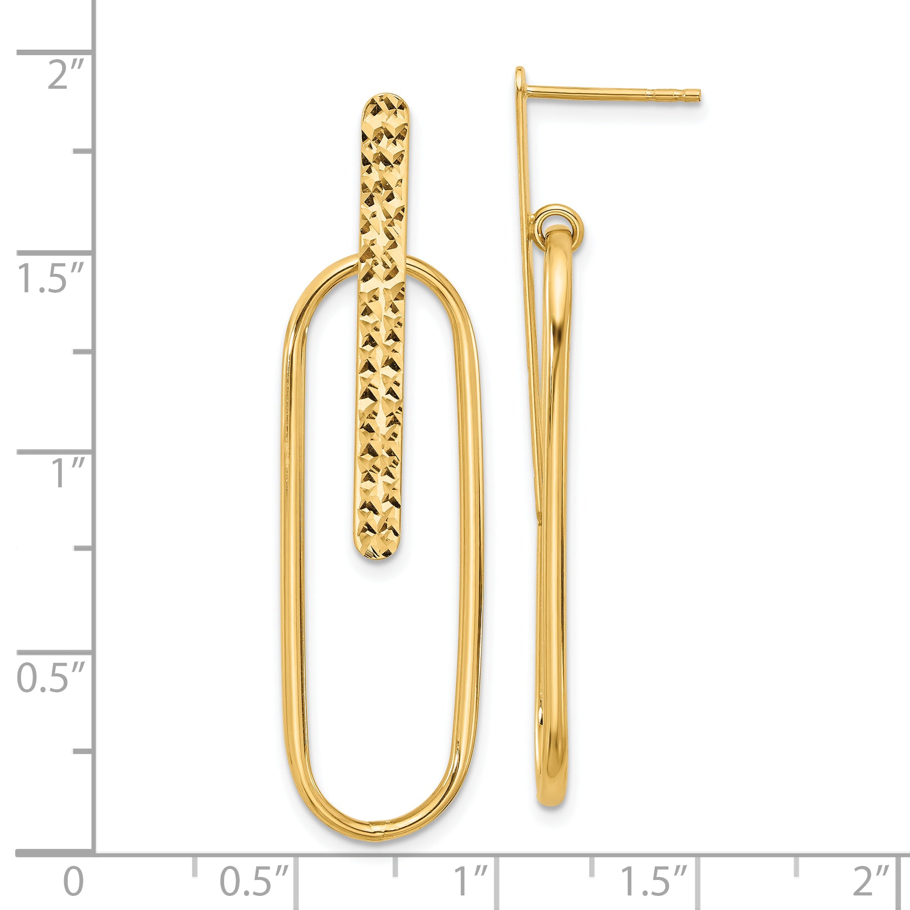 14K Yellow Gold Polished And Diamond Cut Oval Dangle Post Earrings