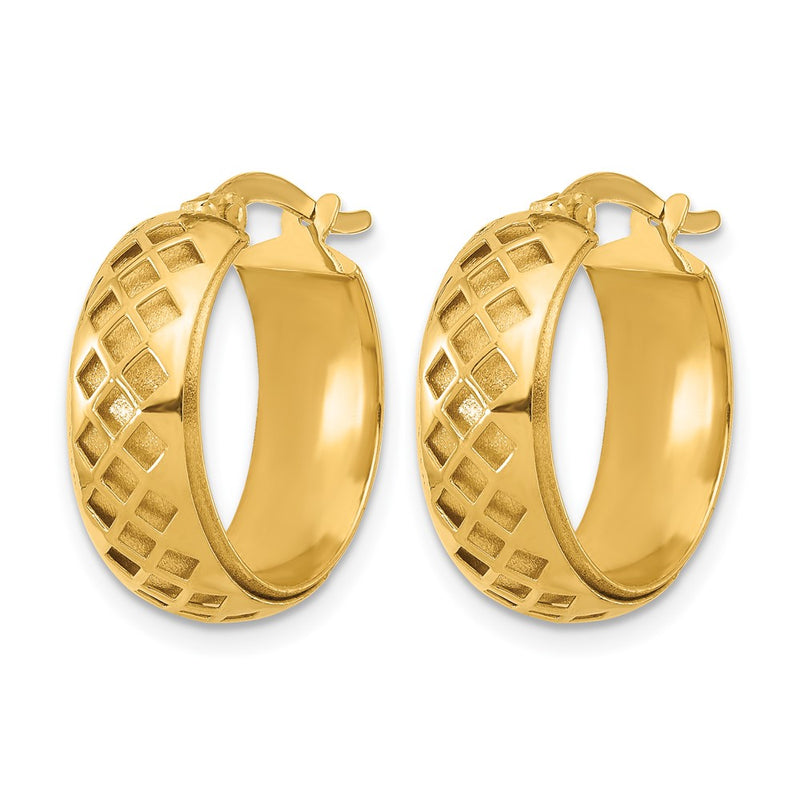 14K Yellow Gold Polished And Brushed Fancy Hoop Earrings