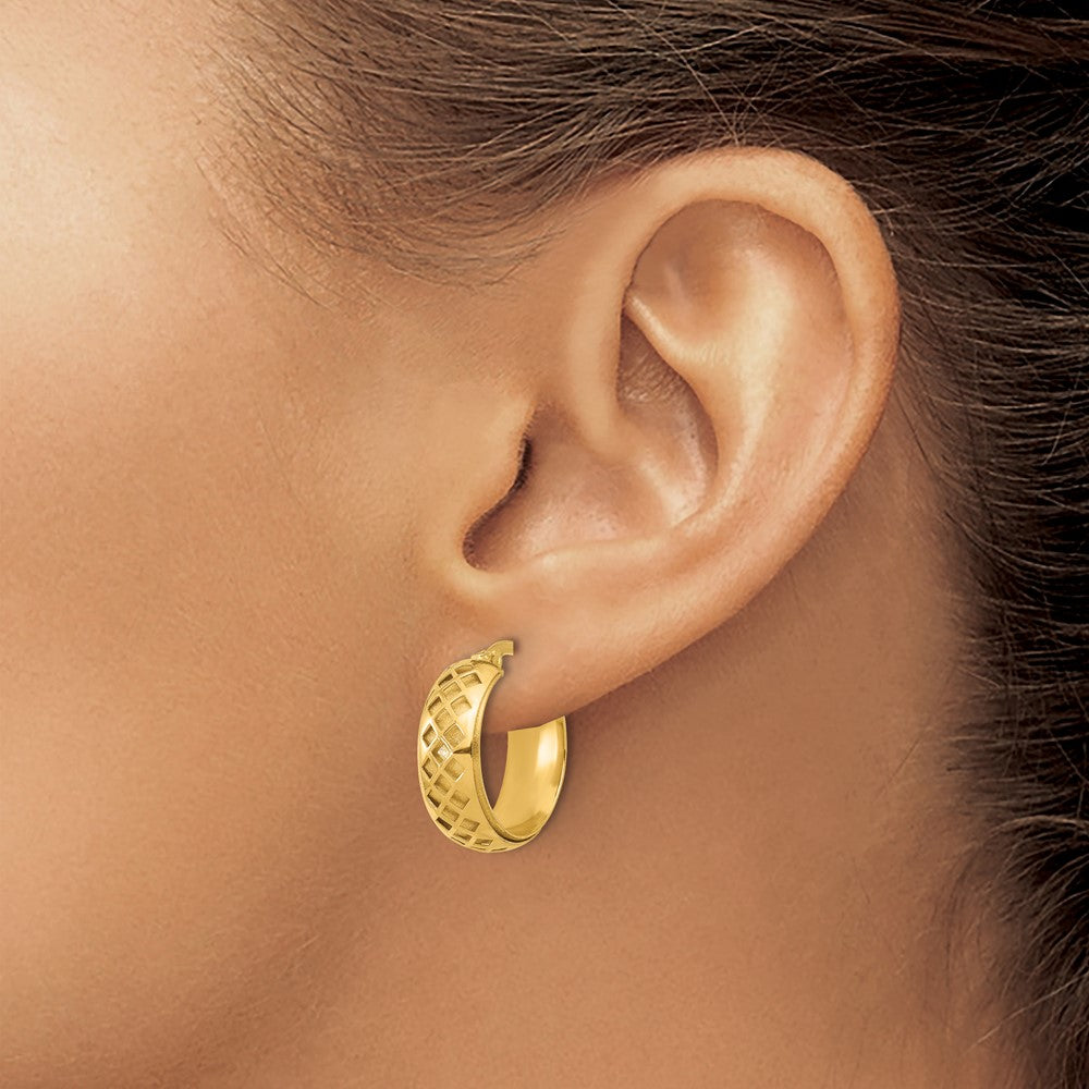 14K Yellow Gold Polished And Brushed Fancy Hoop Earrings