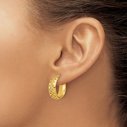 14K Yellow Gold Polished And Brushed Fancy Hoop Earrings