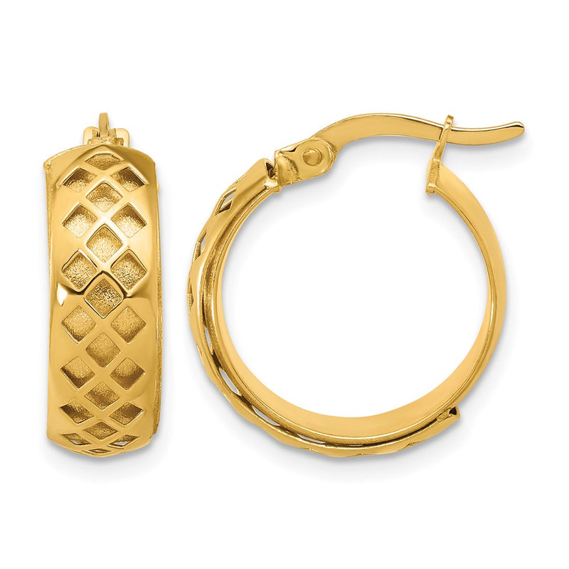 14K Yellow Gold Polished And Brushed Fancy Hoop Earrings