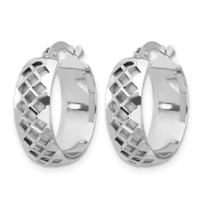 14K White Gold Polished And Brushed Fancy Hoop Earrings