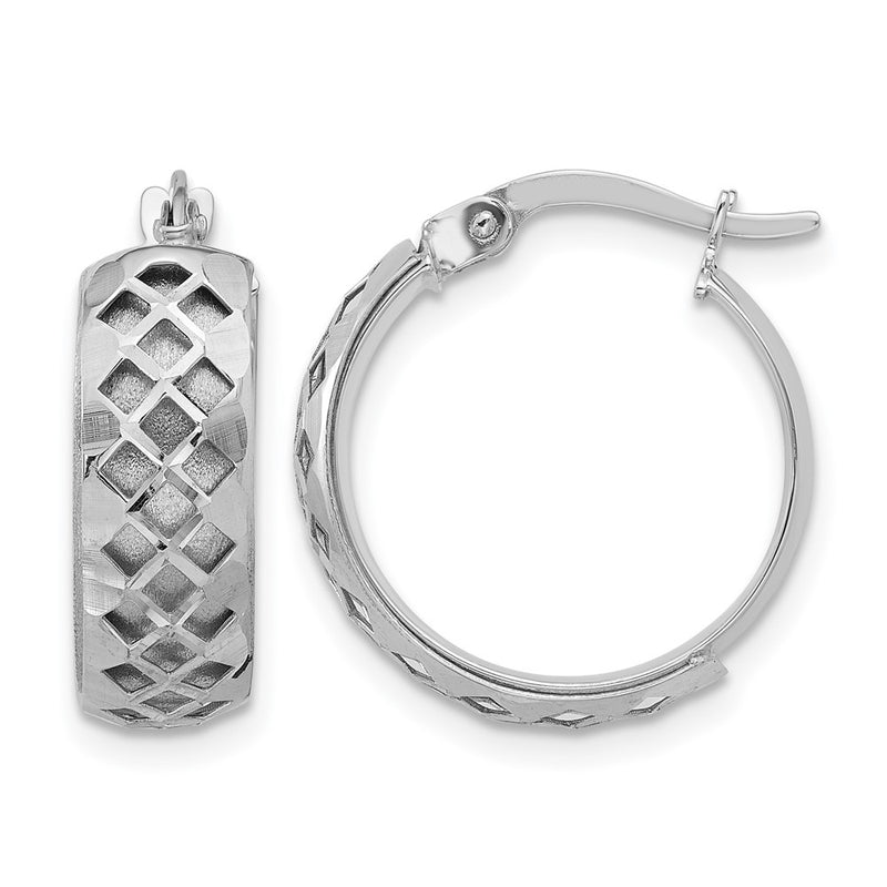 14K White Gold Polished And Brushed Fancy Hoop Earrings