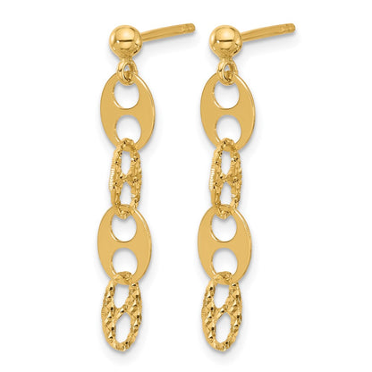 14K Yellow Gold Polished And Textured Fancy Link Dangle Earrings