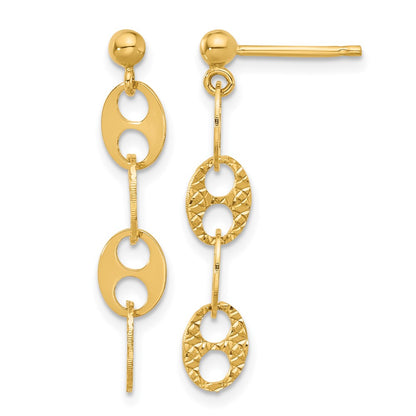 14K Yellow Gold Polished And Textured Fancy Link Dangle Earrings