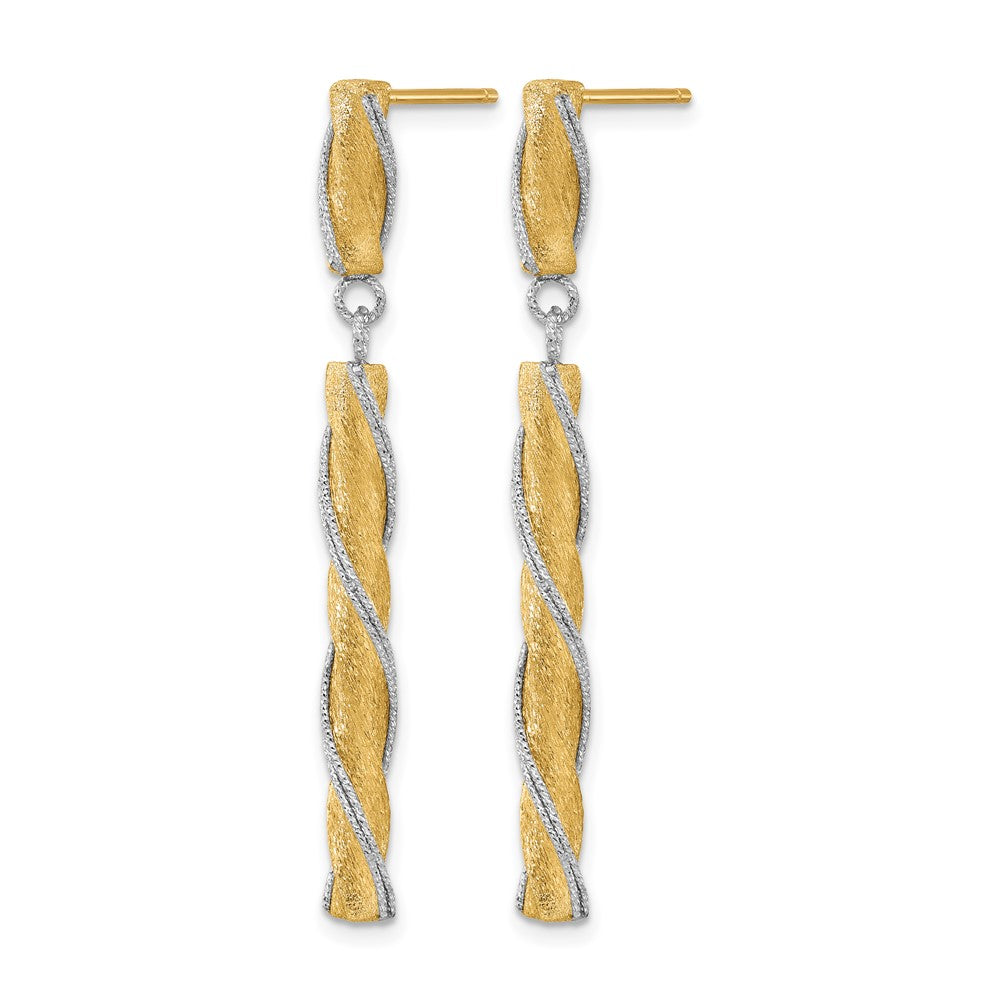 14K Two Tone Polished/Satin/Dia Cut Post Dangle Earrings