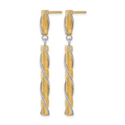 14K Two Tone Polished/Satin/Dia Cut Post Dangle Earrings