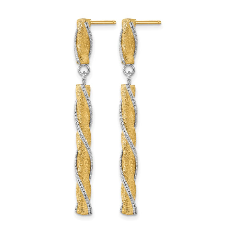 14K Two Tone Polished/Satin/Dia Cut Post Dangle Earrings