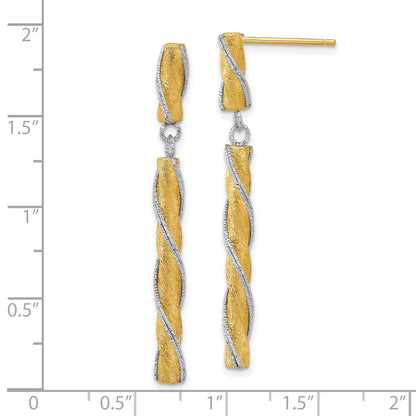14K Two Tone Polished/Satin/Dia Cut Post Dangle Earrings