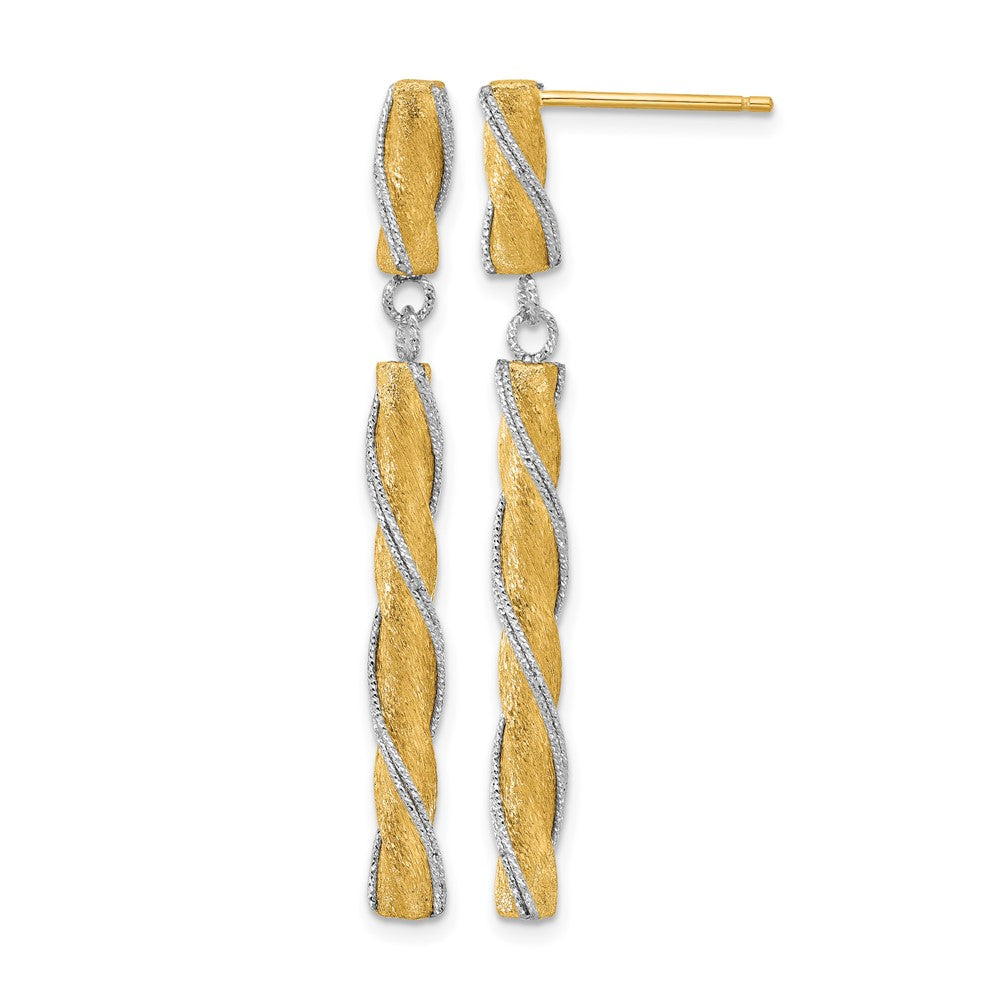 14K Two Tone Polished/Satin/Dia Cut Post Dangle Earrings