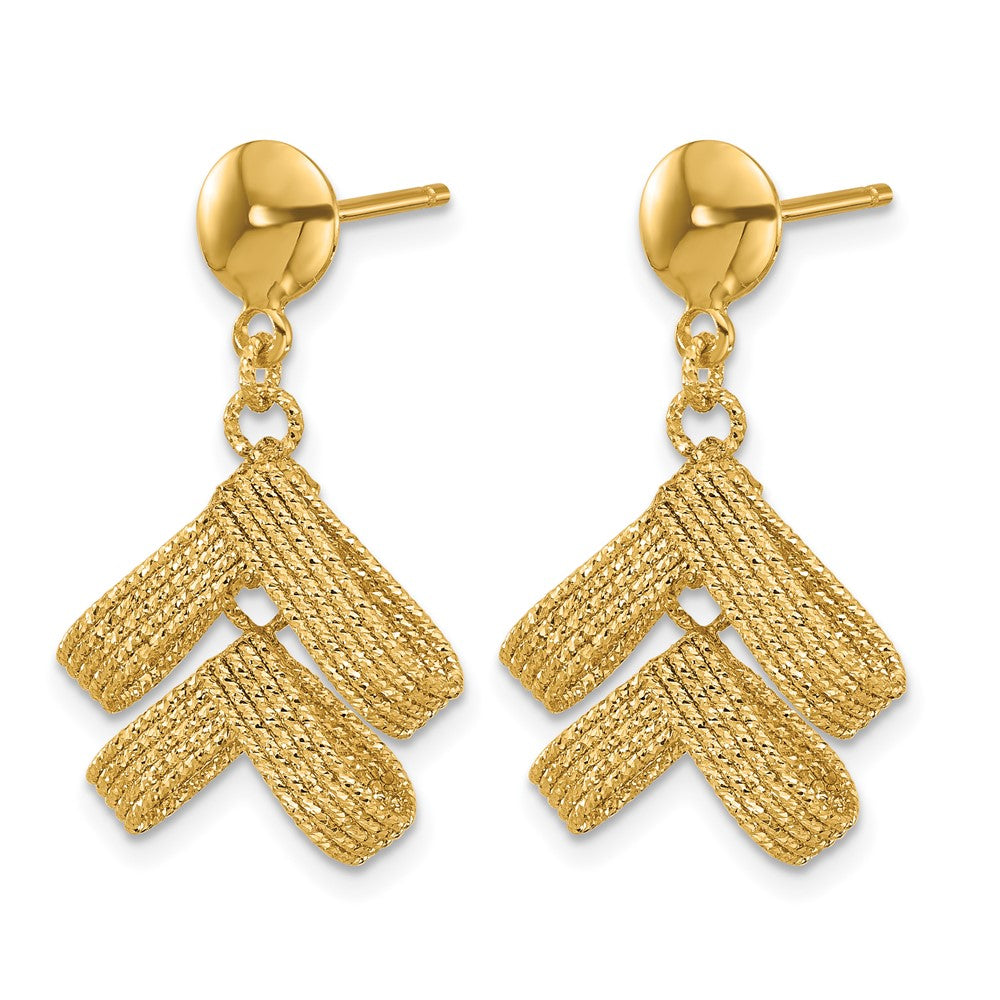 14K Yellow Gold Polished And Textured Fancy Dangle Post Earrings