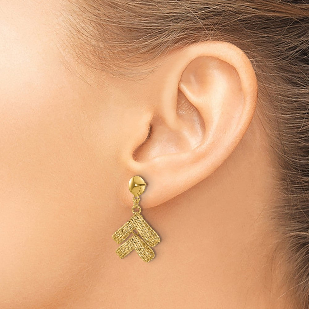 14K Yellow Gold Polished And Textured Fancy Dangle Post Earrings