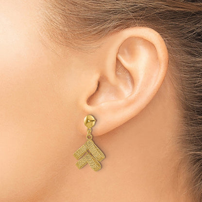 14K Yellow Gold Polished And Textured Fancy Dangle Post Earrings