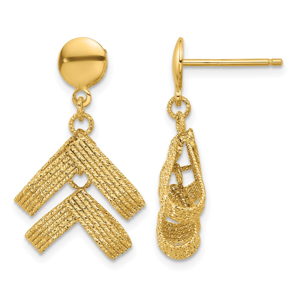 14K Yellow Gold Polished And Textured Fancy Dangle Post Earrings