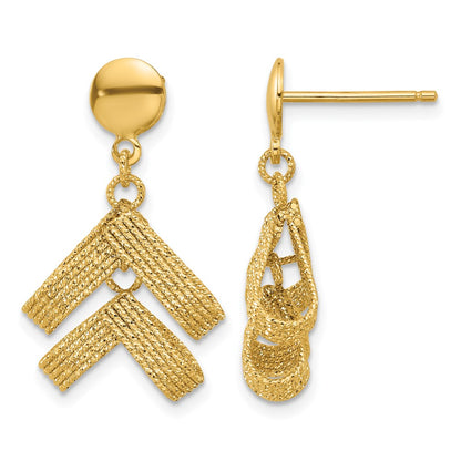 14K Yellow Gold Polished And Textured Fancy Dangle Post Earrings