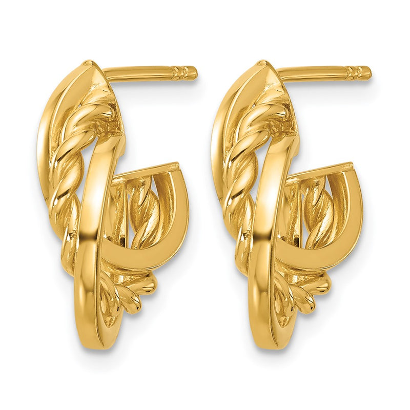 14K Yellow Gold Polished Twisted J Hoop Post Earrings