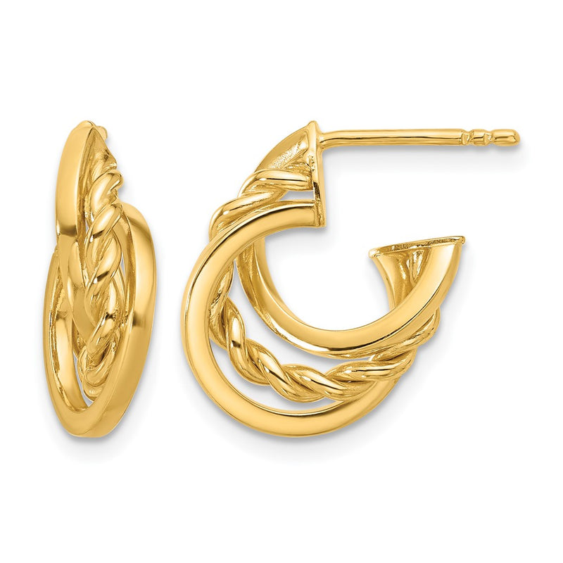 14K Yellow Gold Polished Twisted J Hoop Post Earrings