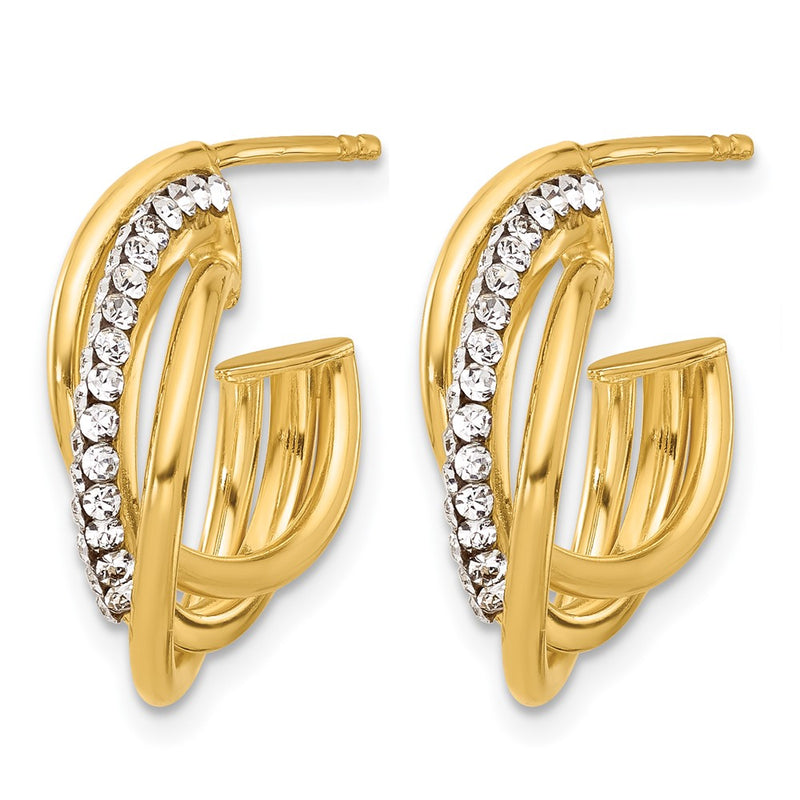 14K Yellow Gold Polished Crystal J Hoop Post Earrings
