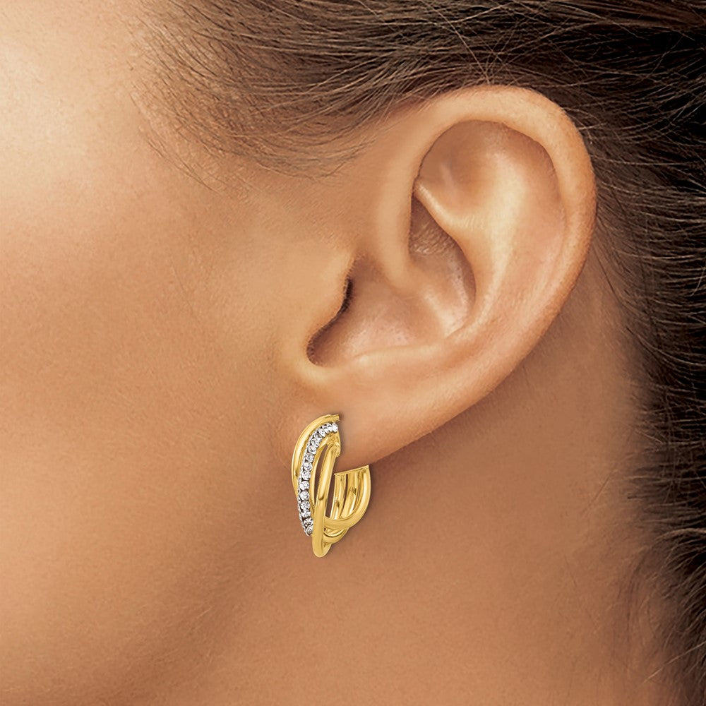 14K Yellow Gold Polished Crystal J Hoop Post Earrings