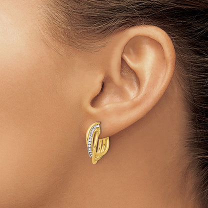 14K Yellow Gold Polished Crystal J Hoop Post Earrings