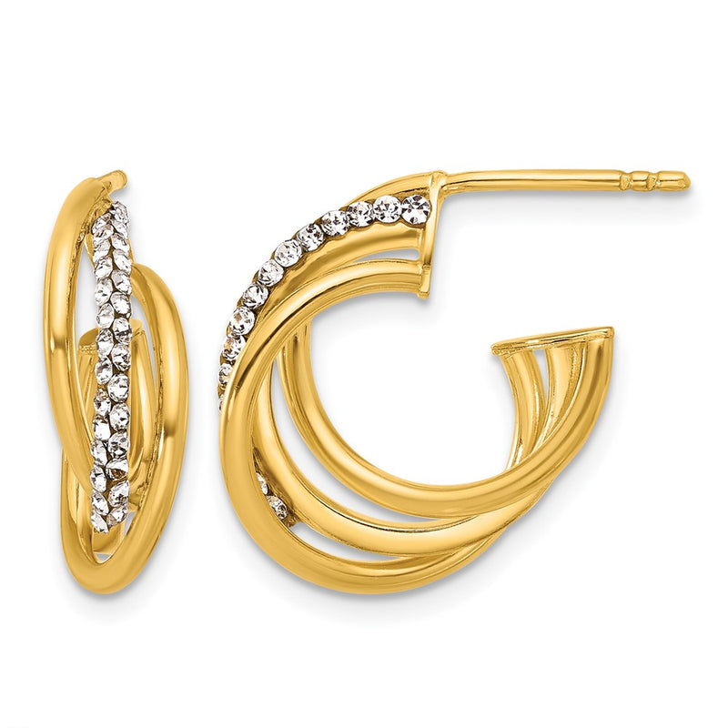 14K Yellow Gold Polished Crystal J Hoop Post Earrings