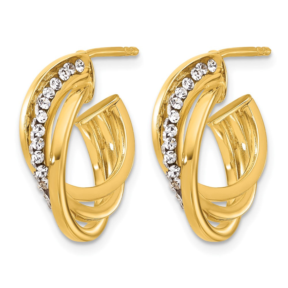 14K Yellow Gold Polished Crystal J Hoop Post Earrings