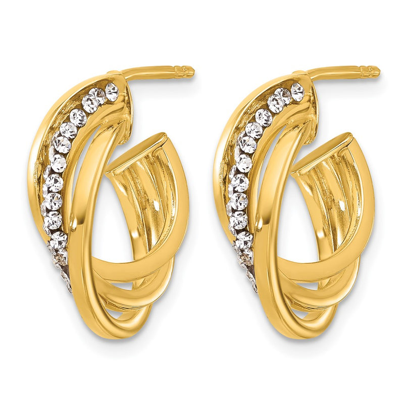 14K Yellow Gold Polished Crystal J Hoop Post Earrings