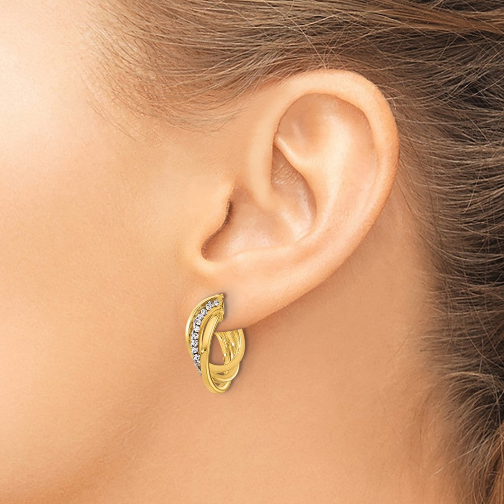 14K Yellow Gold Polished Crystal J Hoop Post Earrings