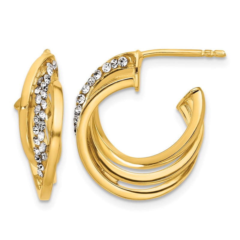 14K Yellow Gold Polished Crystal J Hoop Post Earrings