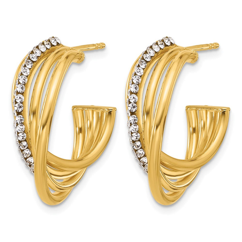 14K Yellow Gold Polished Crystal J Hoop Post Earrings