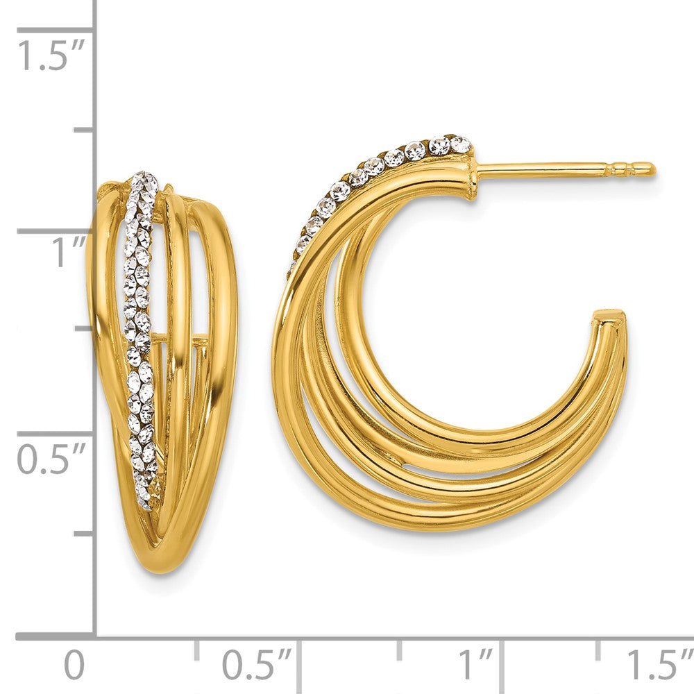 14K Yellow Gold Polished Crystal J Hoop Post Earrings