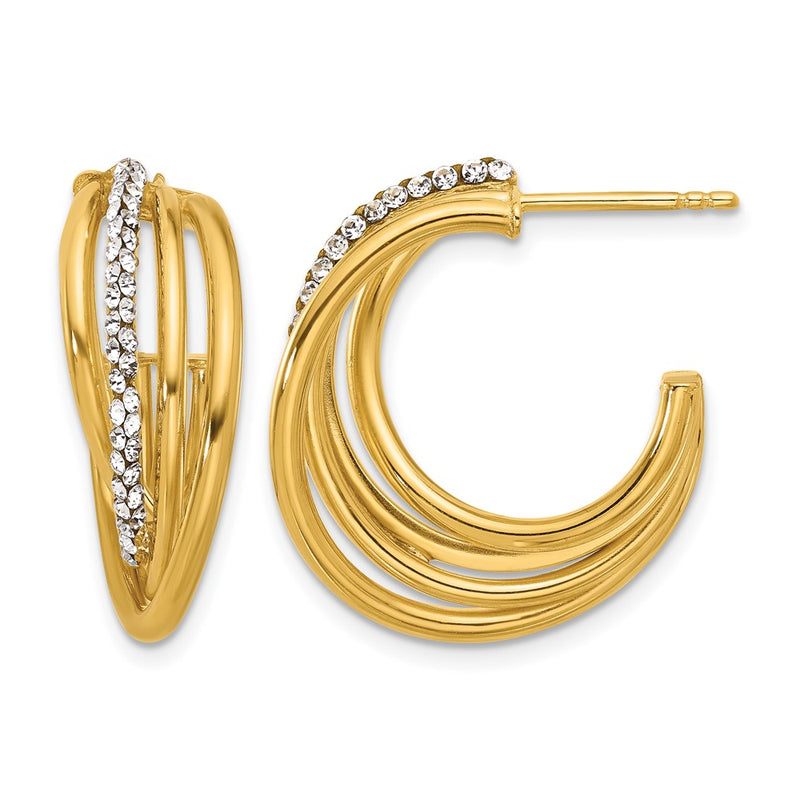 14K Yellow Gold Polished Crystal J Hoop Post Earrings