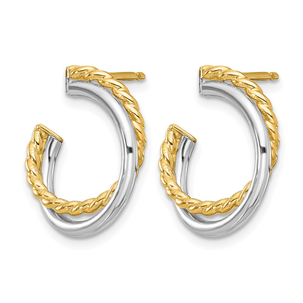 14K Yellow & Rhodium White Polished And Twisted Post Earrings
