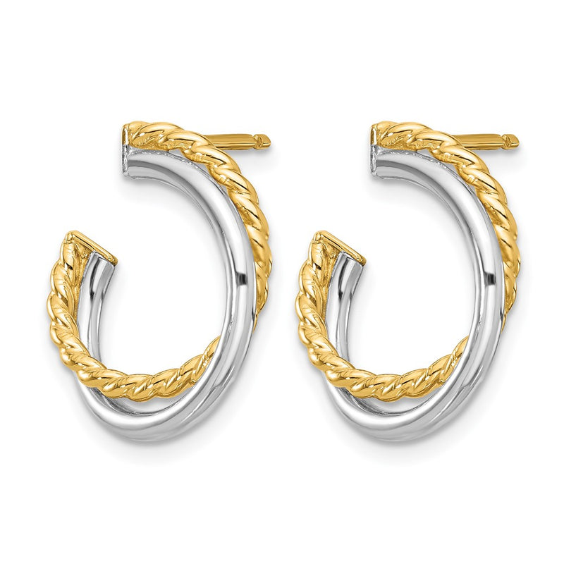 14K Yellow & Rhodium White Polished And Twisted Post Earrings