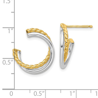 14K Yellow & Rhodium White Polished And Twisted Post Earrings