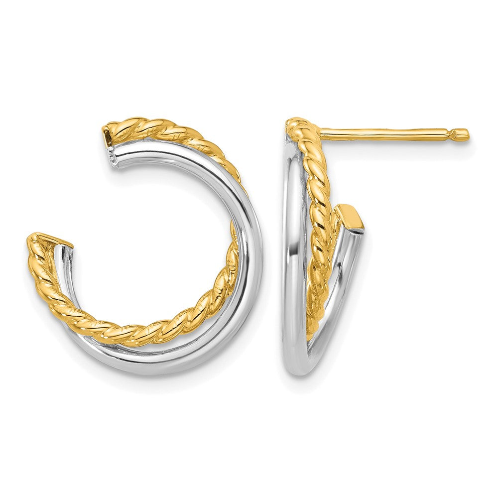 14K Yellow & Rhodium White Polished And Twisted Post Earrings