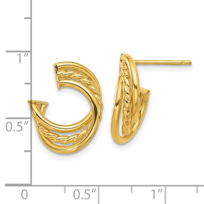 14K Yellow Gold Polished And Twisted Post Earrings