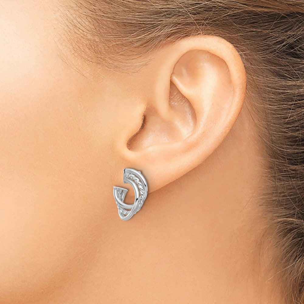 14K Yellow & Rhodium Wht Rh Plating Polished And Twisted Post Earrings