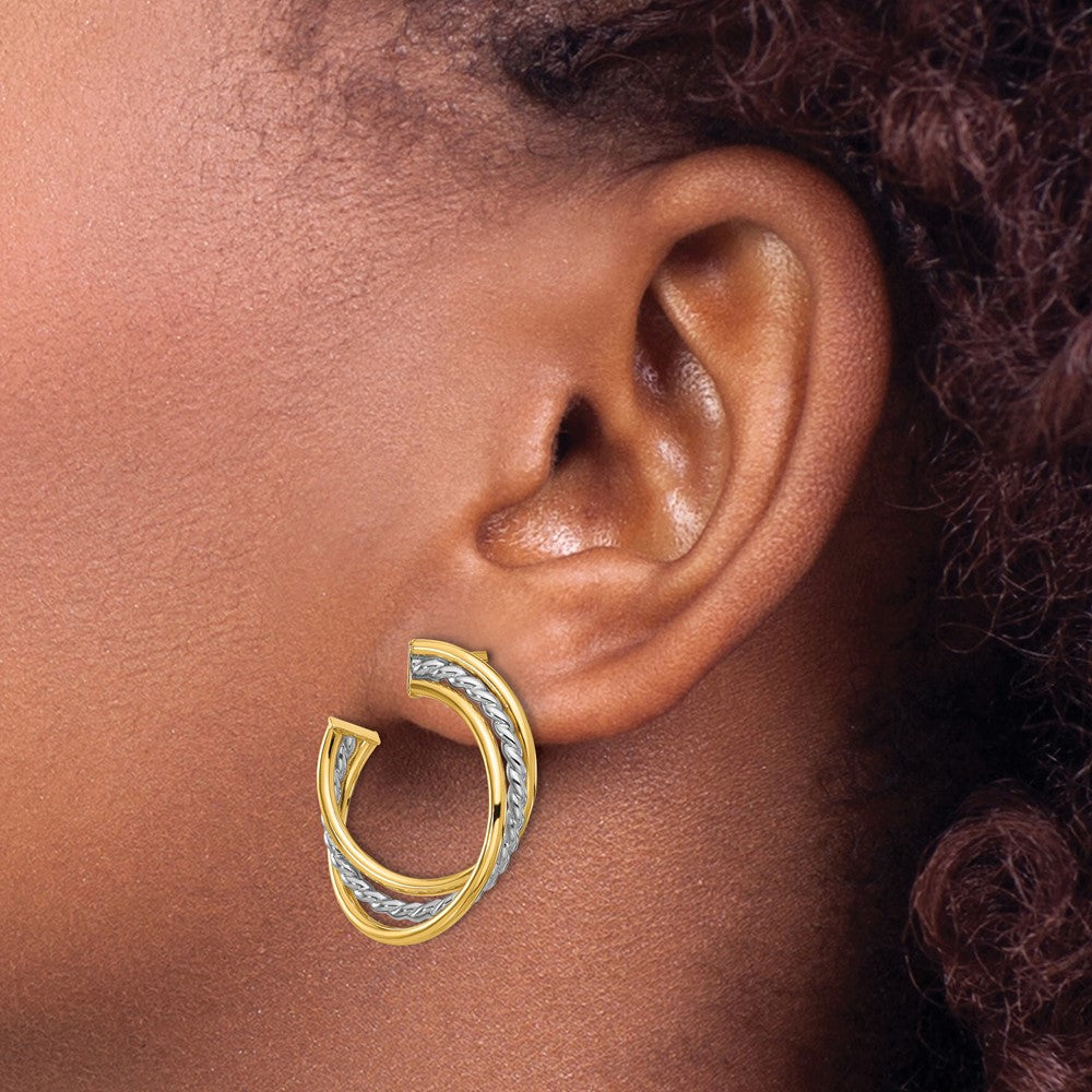 14K Yellow & Rhodium White Polished And Post Earrings