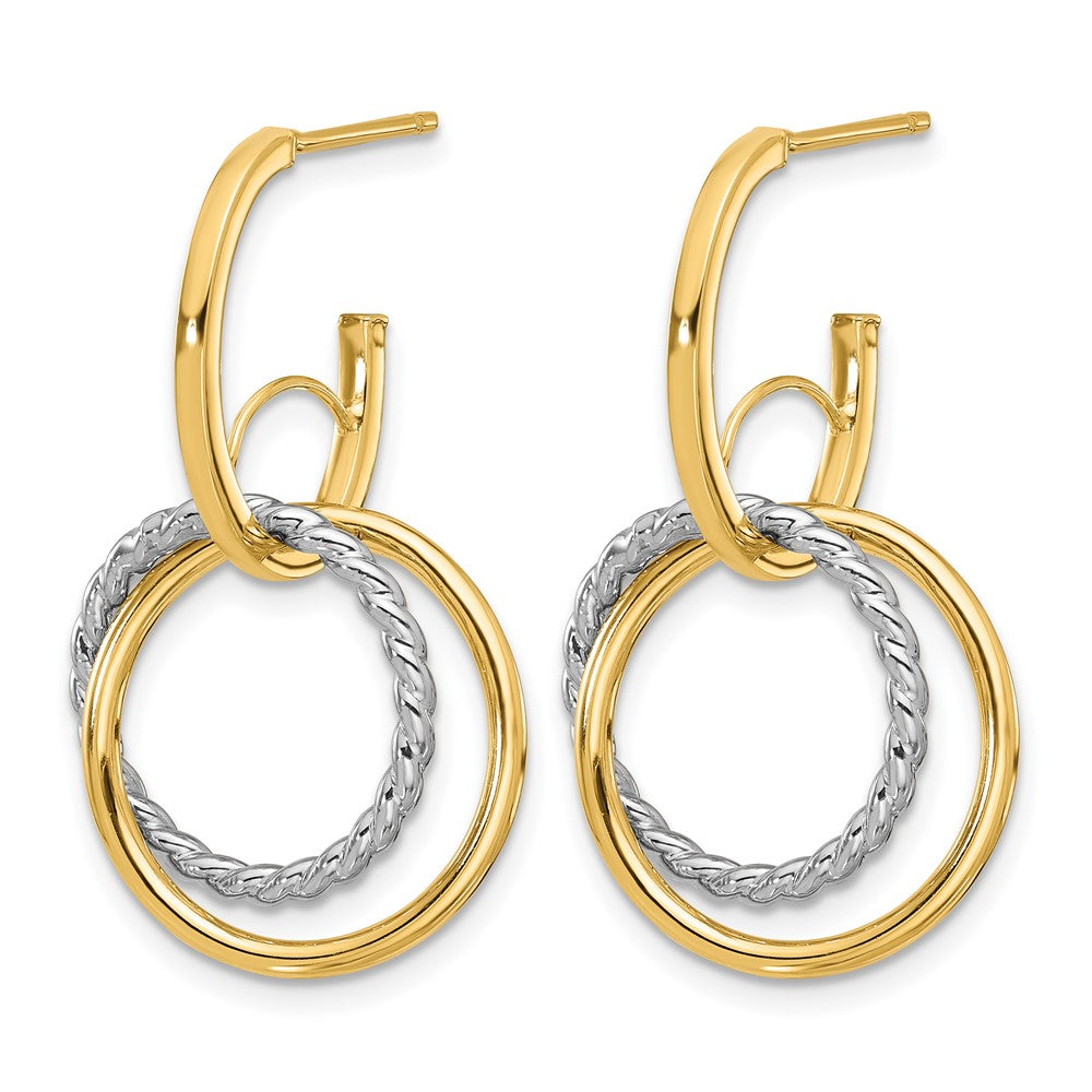 14K Yellow & Rhodium Polished/Twisted Circles J Hoop Post Earrings