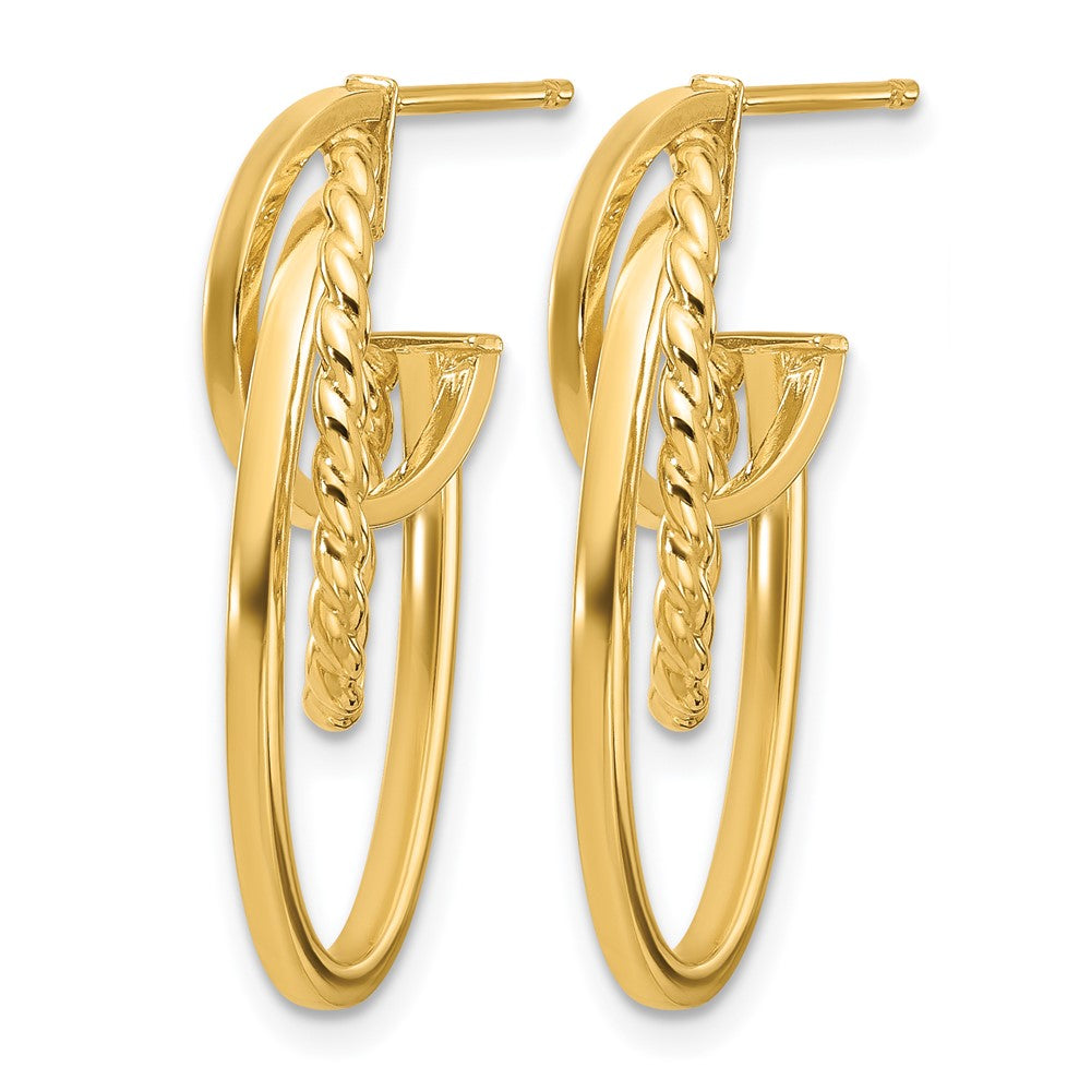 14K Yellow Gold Polished And Twisted Oval J Hoop Post Earrings