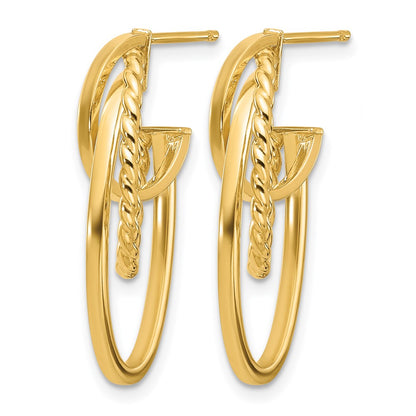 14K Yellow Gold Polished And Twisted Oval J Hoop Post Earrings
