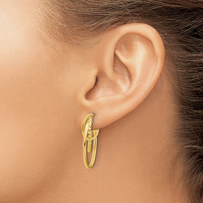 14K Yellow Gold Polished And Twisted Oval J Hoop Post Earrings