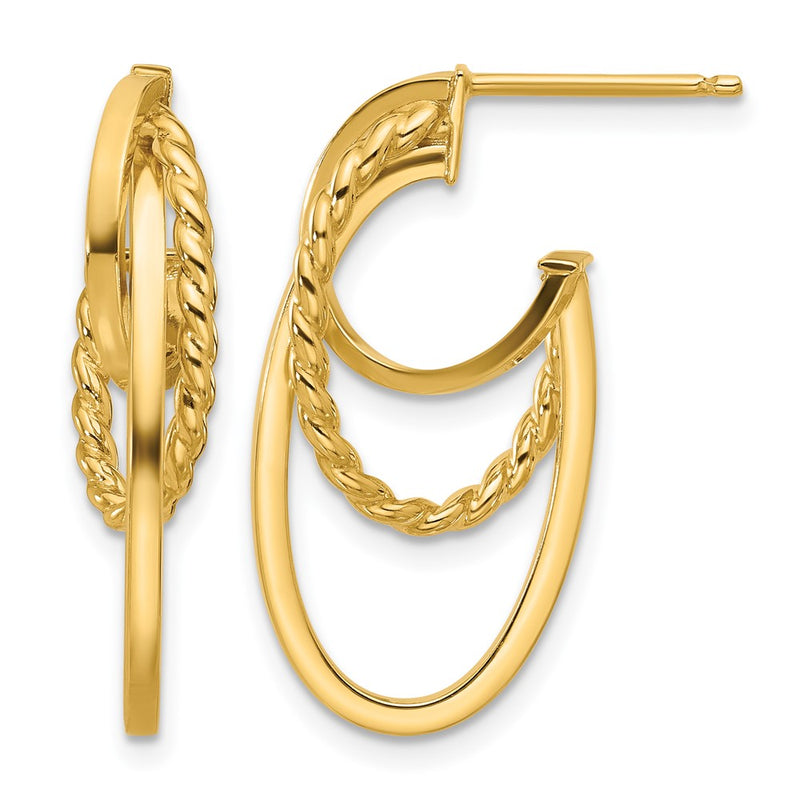 14K Yellow Gold Polished And Twisted Oval J Hoop Post Earrings