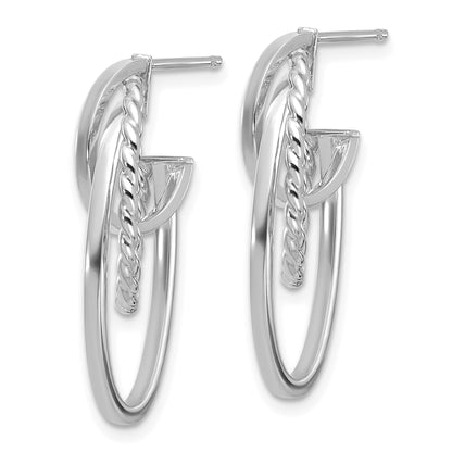 14K Yellow & Rhodium White Rh Plating Polish/ Twisted Oval J Hoop Earrings
