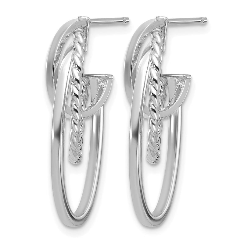 14K Yellow & Rhodium White Rh Plating Polish/ Twisted Oval J Hoop Earrings