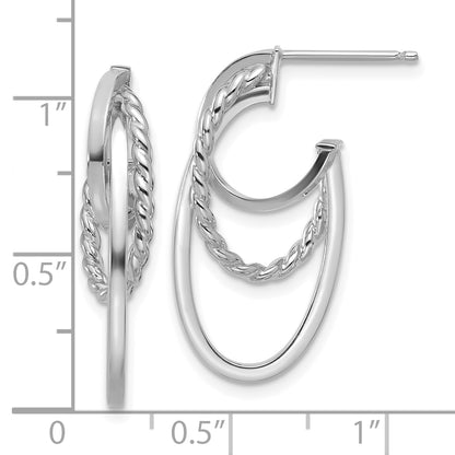 14K Yellow & Rhodium White Rh Plating Polish/ Twisted Oval J Hoop Earrings